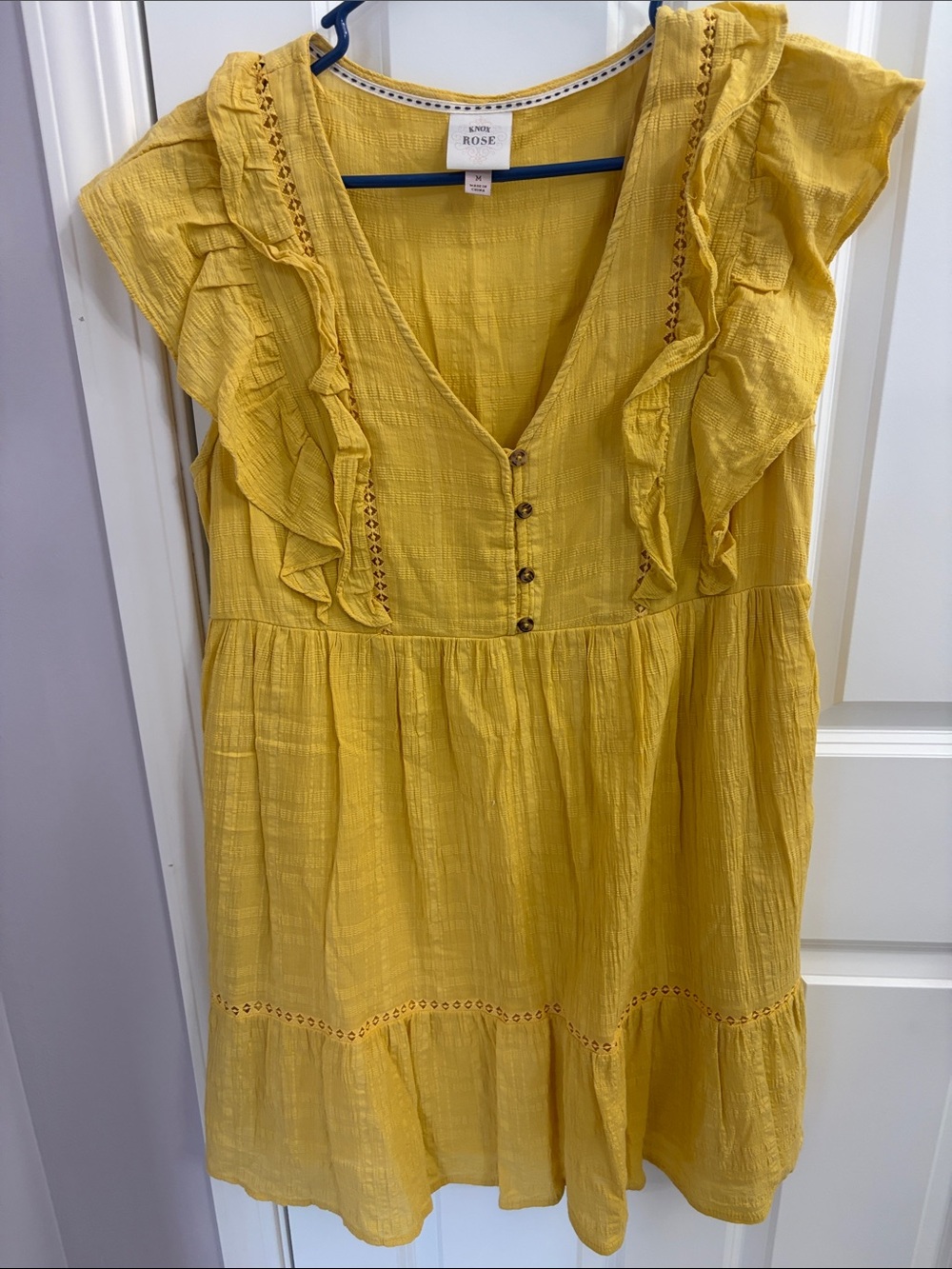 Knox Rose Yellow Ruffle Button-Front Casual Dress